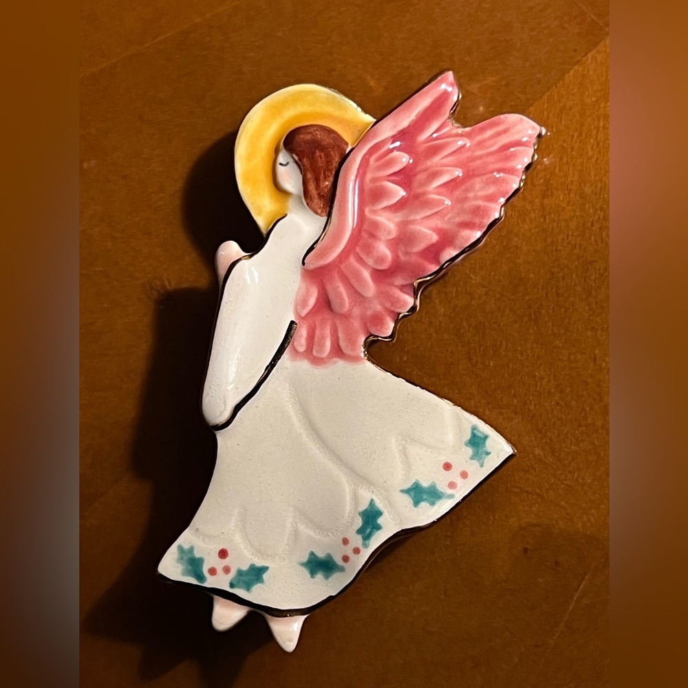 Vintage Angel Porcelain Brooch Pin Estate Jewelry